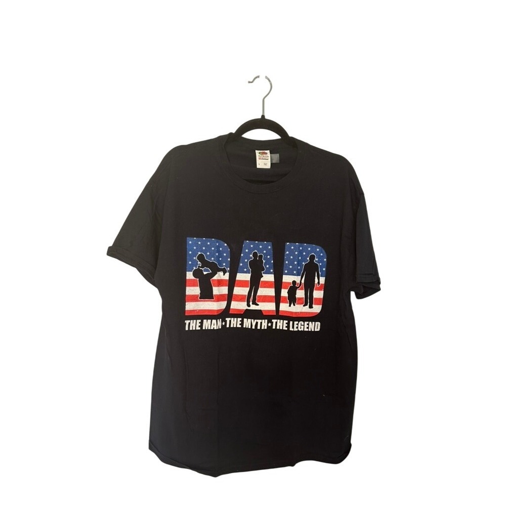 Mens Dad The‎ Man The Myth The Legend Black Graphic Print T-Shirt American Flag